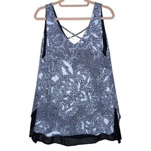 Worthington Black White Print V Neck Double Layer Blouse Women Plus Sz 0X